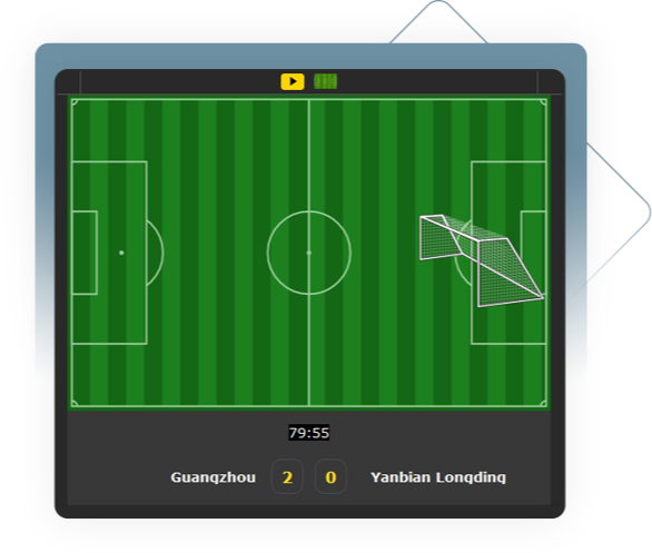 Soccer gamecast showing the field, score, teams, and match clock