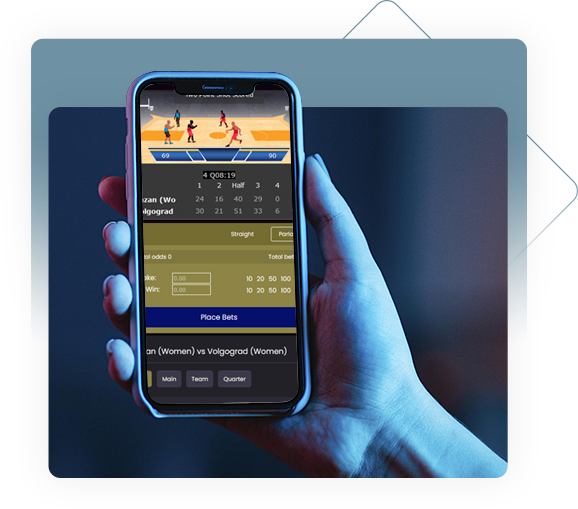 Basketball gamecast embedded in a mobile sportsbook interface